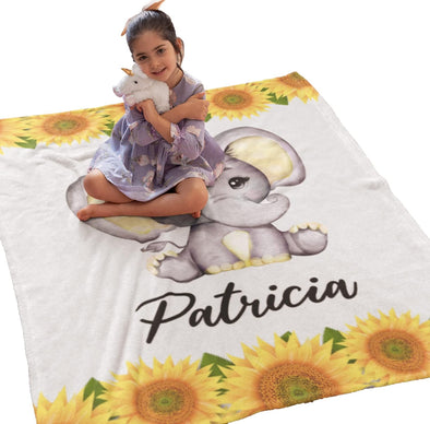 Personalized Cute Baby Elephant Blanket with Custom Name, Gift for Your Darling Kid, Grandkid, Preschooler, On Christmas Birthday, Children's Day, Warm Blanket, Soft Fussy Blanket