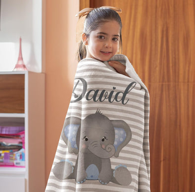 Bless Your Kid with Cute Little Elephant Blanket with Custom Name On his Best Day, for Grandkids Toddlers, Christmas, Birthday, Children's Day, Supper Soft Warm Cozy Fleece Blanket