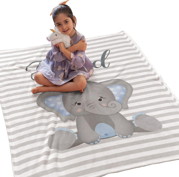 Bless Your Kid with Cute Little Elephant Blanket with Custom Name On his Best Day, for Grandkids Toddlers, Christmas, Birthday, Children's Day, Supper Soft Warm Cozy Fleece Blanket