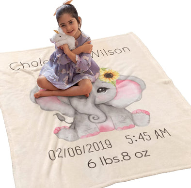 Cute Little Elephant Personalized Gift, Customized Kids Blanket, for Your Kids Grandkids Toddlers, Birthday, Children's Day,, Light Weight, Soft Fleece Throw Blanket