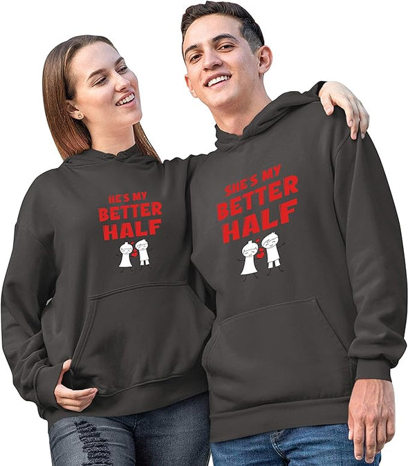 Printed He She Is My Better Half, Unisex Hoodies For Couples