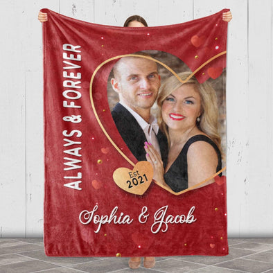 Forever & Always Personalized Photo Blanket - Couple Gifts, Custom Name, Date & Image - Perfect for Anniversaries, Birthdays, Valentine's Day - Lightweight Fleece Blanket, Made in USA