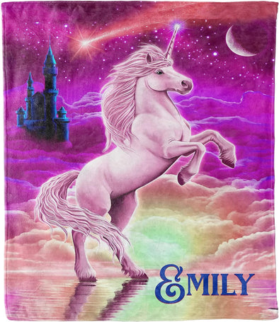 Magical Unicorn Name Blanket: Personalized Premium Print - Perfect Gift for Birthdays, Holidays & More! Proudly Crafted in the USA from Cozy Fleece or Sherpa Material - Ideal Present from Loved Ones