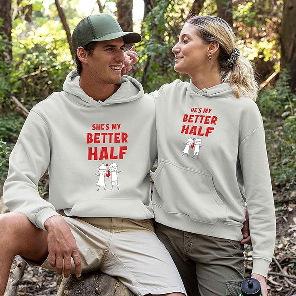 Printed He She Is My Better Half, Unisex Hoodies For Couples