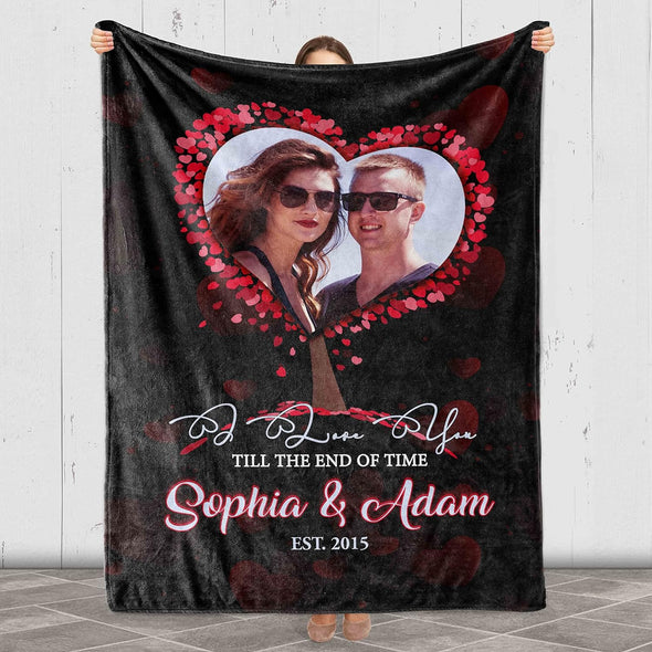 Personalized Photo Blanket - 'I Love You Till The End of Time' - Add Image, Name and Est, Couple Gift For Valentine's Day, Birthday, Anniversary - Ultra Soft Cozy Fleece Blanket Made in USA