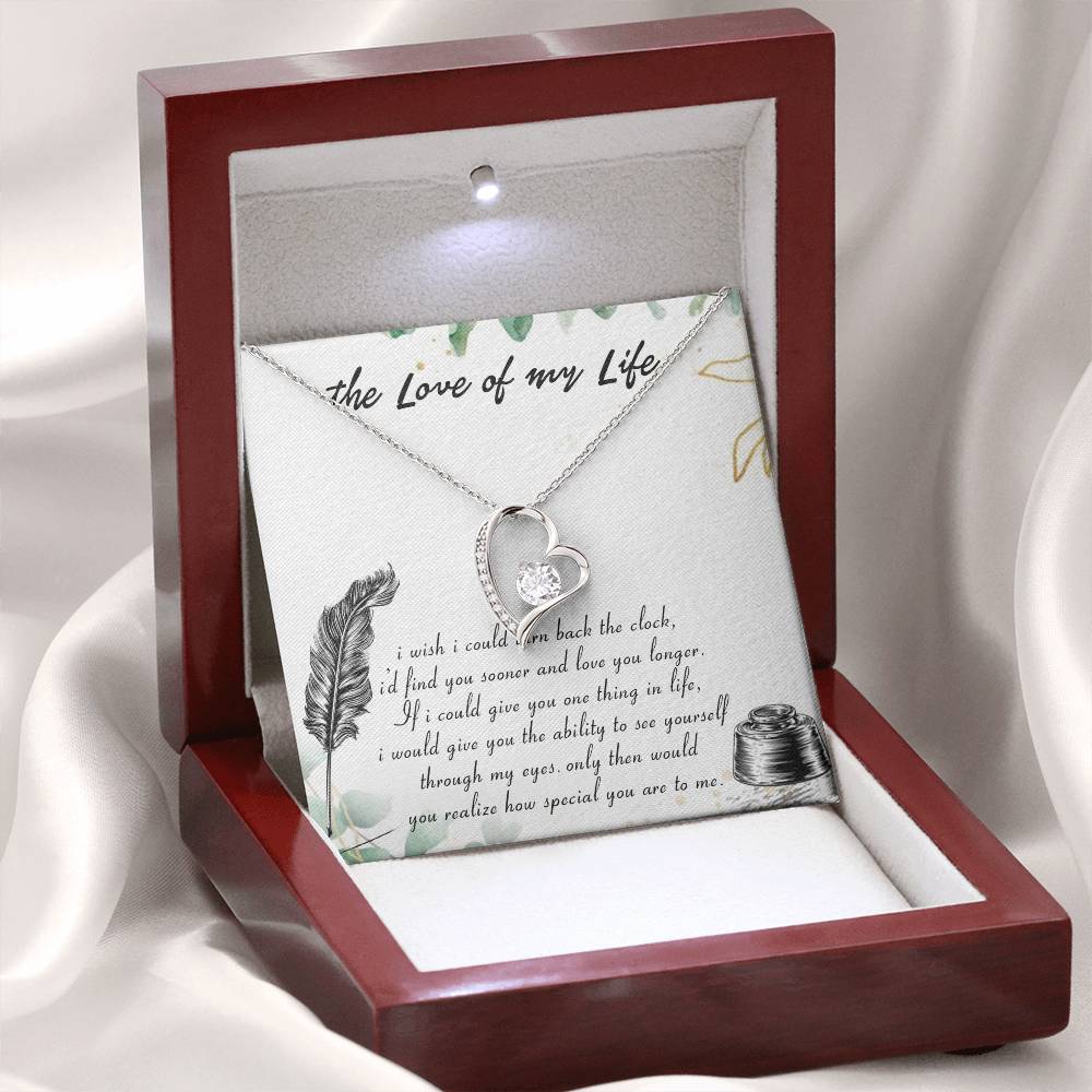 THE LOVE OF MY LIFE MESSAGE CARD, FOREVER LOVE NECKLACE, NECKLACE JEWELERY FOR HER, ANNIVERSAY, BIRTHDAY AND VALENTINE DAY GIFT FOR HER