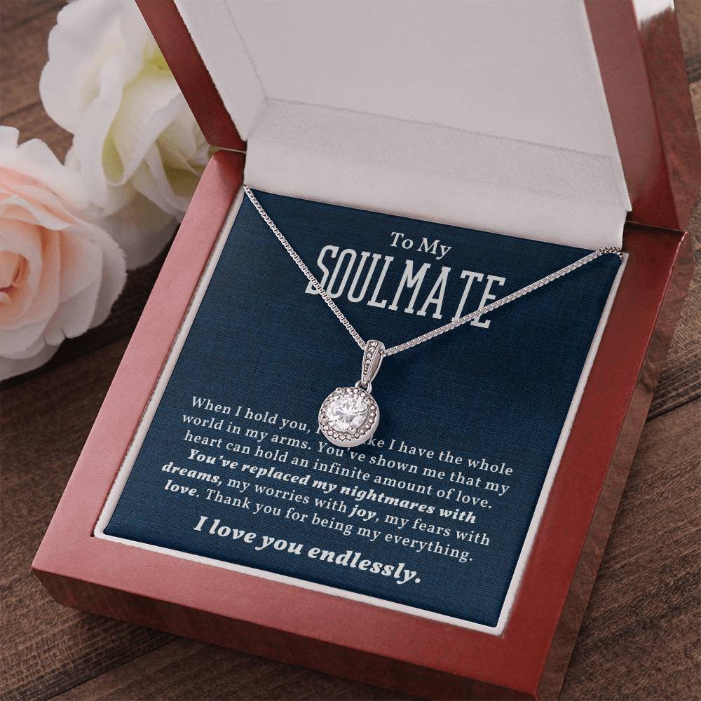 TO MY SOULMATE, I LOVE YOU ENDLESSLY, ETERNAL HOPE NECKLACE WITH MESSAGE CARD, BIRTHDAY AND ANNIVERSARY GIFT FOR HER, NECKLACE JEWELERY