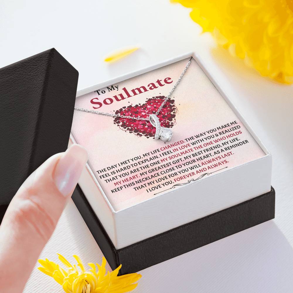 TO MY SOULMATE, ALLURING BEAUTY NECKLACE WITH MESSAGE CARD, FOREVER AND ALWAYS, BIRTHDAY AND ANNIVERSAY GIFT FOR HER, NECKLACE FROM HUSBAND/BOYFRIEND