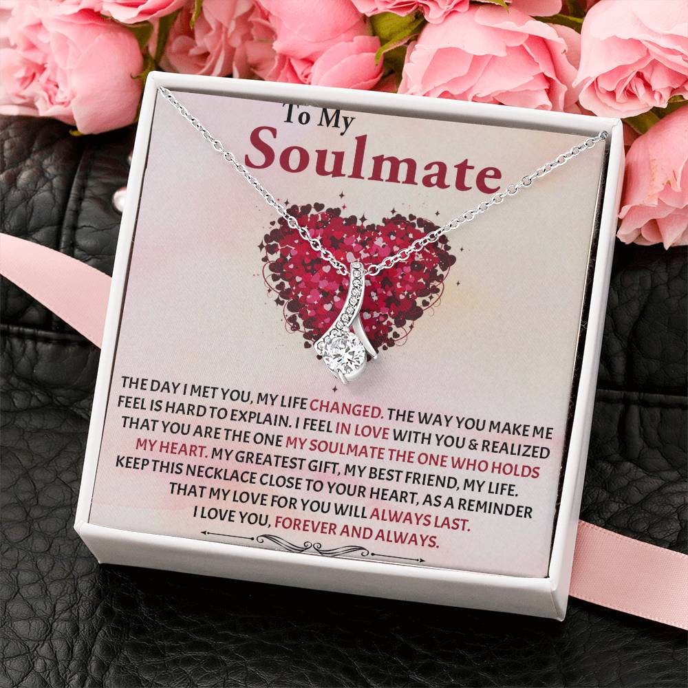 TO MY SOULMATE, ALLURING BEAUTY NECKLACE WITH MESSAGE CARD, FOREVER AND ALWAYS, BIRTHDAY AND ANNIVERSAY GIFT FOR HER, NECKLACE FROM HUSBAND/BOYFRIEND