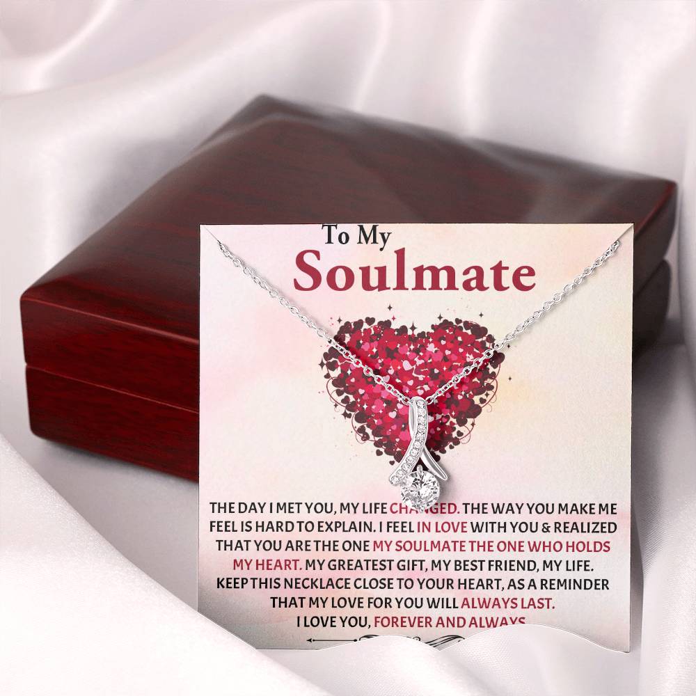TO MY SOULMATE, ALLURING BEAUTY NECKLACE WITH MESSAGE CARD, FOREVER AND ALWAYS, BIRTHDAY AND ANNIVERSAY GIFT FOR HER, NECKLACE FROM HUSBAND/BOYFRIEND