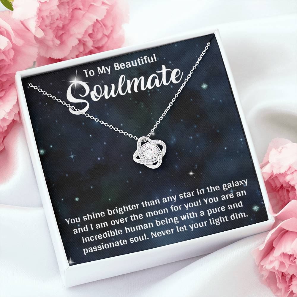 TO MY SOULMATE, LOVE KNOT NECKLACE, BEAUTIFUL GIFT FOR HER WITH MESSAGE CARD. BIRTHDAY AND ANNIVERSARY GIFT FOR HER, NECKLACE JWELERY