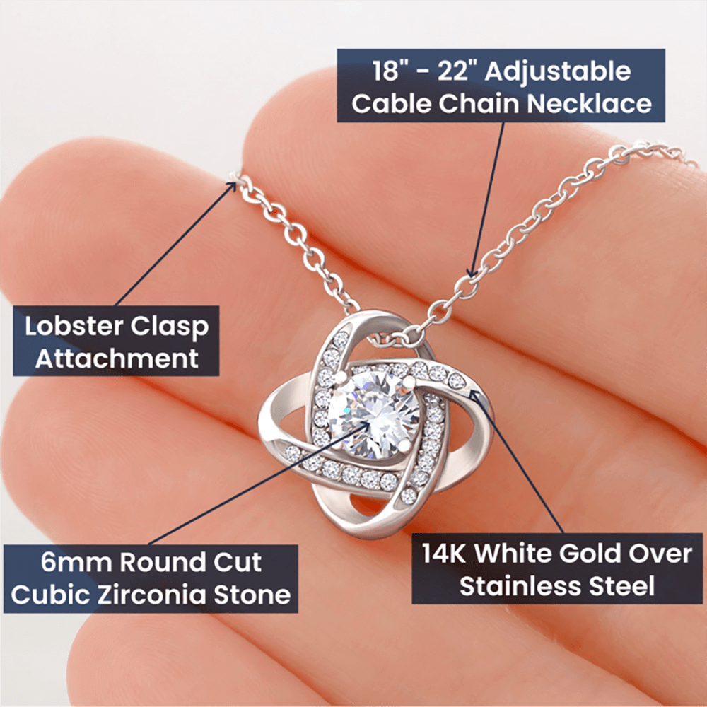 TO MY SOULMATE, LOVE KNOT NECKLACE, BEAUTIFUL GIFT FOR HER WITH MESSAGE CARD. BIRTHDAY AND ANNIVERSARY GIFT FOR HER, NECKLACE JWELERY