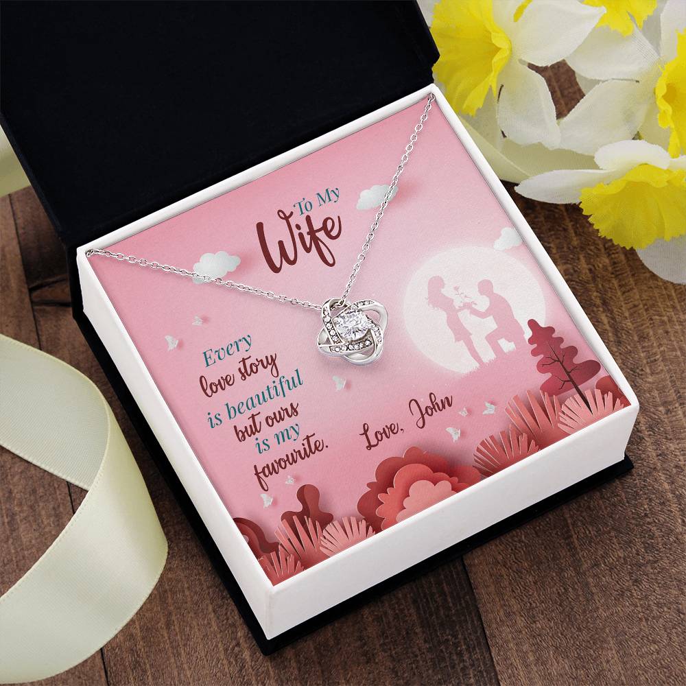 TO MY WIFE, LOVE KNOT PENDANT FOR WIFE, NECKLACE WITH BEAUTIFUL MESSAGE CARD, GIFT FOR ANNIVERSARY, BIRTHDAY, CHRISTMAS,