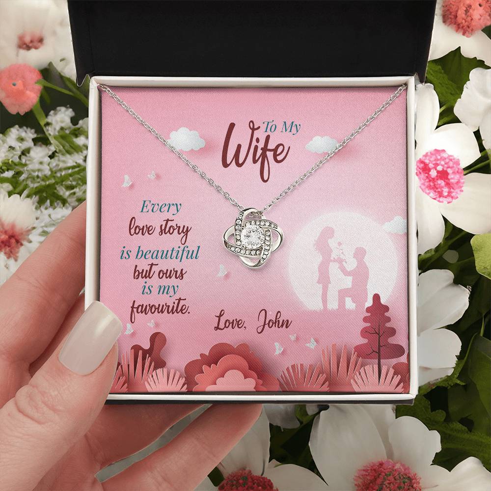 TO MY WIFE, LOVE KNOT PENDANT FOR WIFE, NECKLACE WITH BEAUTIFUL MESSAGE CARD, GIFT FOR ANNIVERSARY, BIRTHDAY, CHRISTMAS,