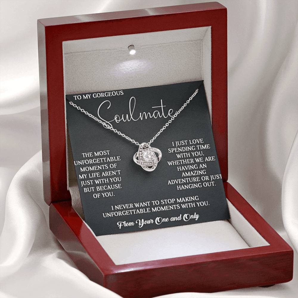 TO MY SOULMATE MESSAGE CARD FOR HER, LOVE KNOT NECKLACE, NECKLACE JEWELRY, JEWELRY FOR HER, BIRTHDAY AND ANNIVERSARY GIFT