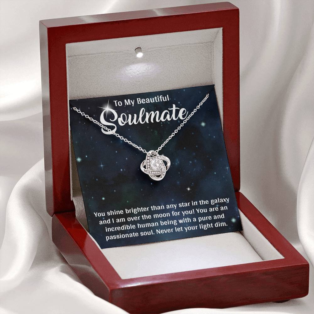 TO MY SOULMATE, LOVE KNOT NECKLACE, BEAUTIFUL GIFT FOR HER WITH MESSAGE CARD. BIRTHDAY AND ANNIVERSARY GIFT FOR HER, NECKLACE JWELERY