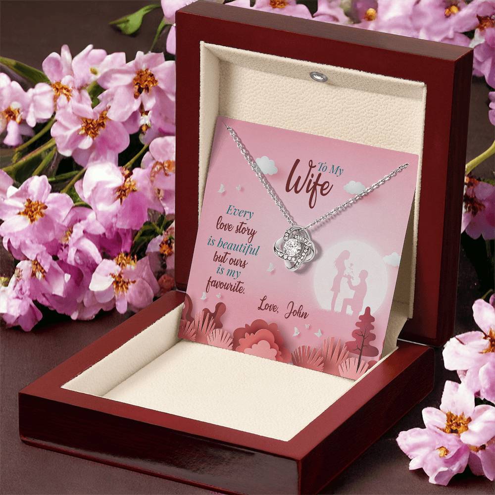 TO MY WIFE, LOVE KNOT PENDANT FOR WIFE, NECKLACE WITH BEAUTIFUL MESSAGE CARD, GIFT FOR ANNIVERSARY, BIRTHDAY, CHRISTMAS,