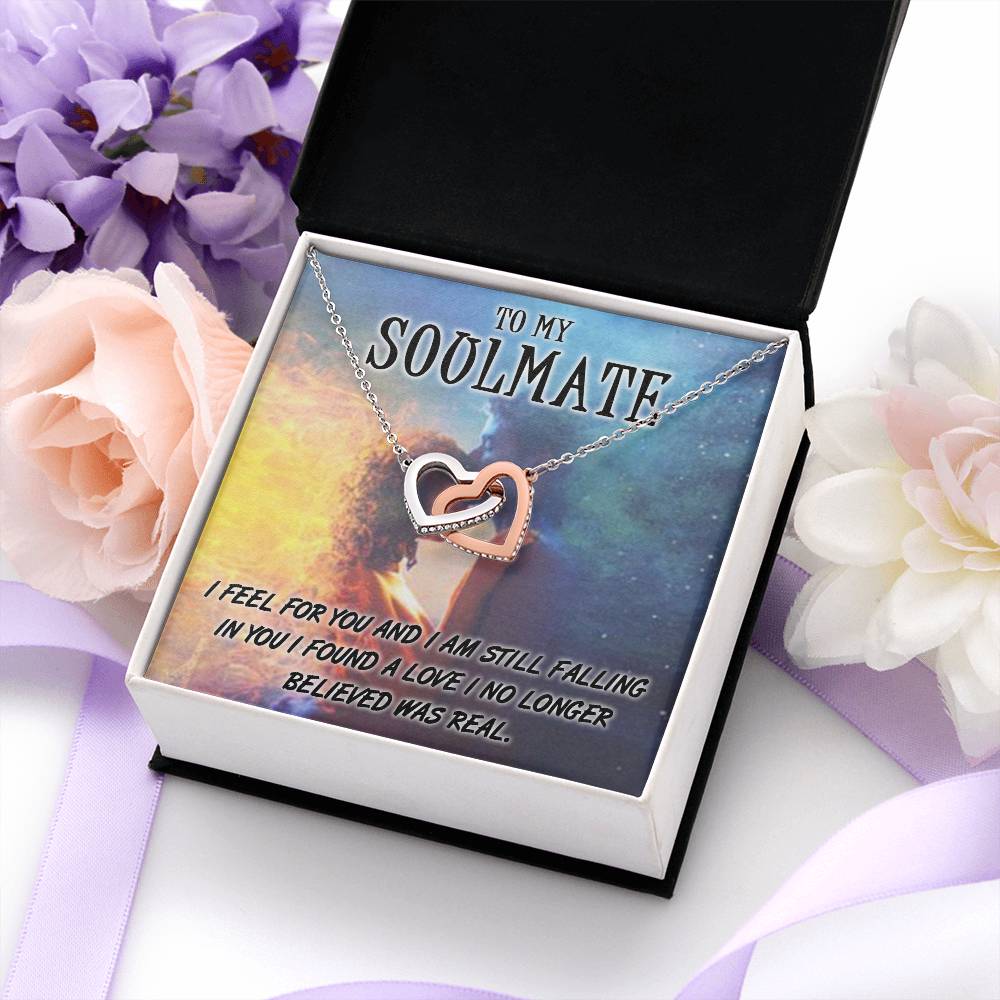 TO MY SOULMATE, INTERLOCKING HEART NECKLACE WITH MESSAGE CARD, BIRTHDAY AND ANNIVERSARY GIFT, UNIQUE GIFT FO HER, NECKLACE JWELERY