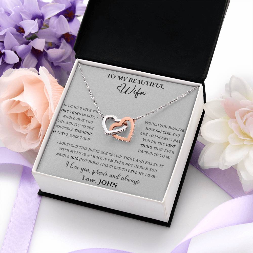 I LOVE YOU, FOREVER AND ALWAYS, INTERLOCKING HEART NECKLACE WITH MESSAGE CARD, NECKLACE JEWELERY WITH MESSAGE CARD FOR HER, BIRTHDAY ANNIVERSARY GIFT