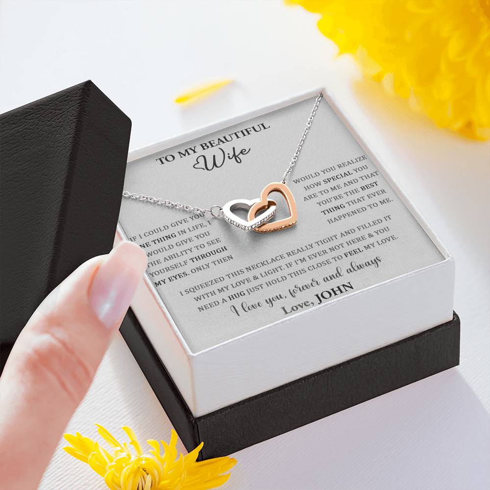 I LOVE YOU, FOREVER AND ALWAYS, INTERLOCKING HEART NECKLACE WITH MESSAGE CARD, NECKLACE JEWELERY WITH MESSAGE CARD FOR HER, BIRTHDAY ANNIVERSARY GIFT