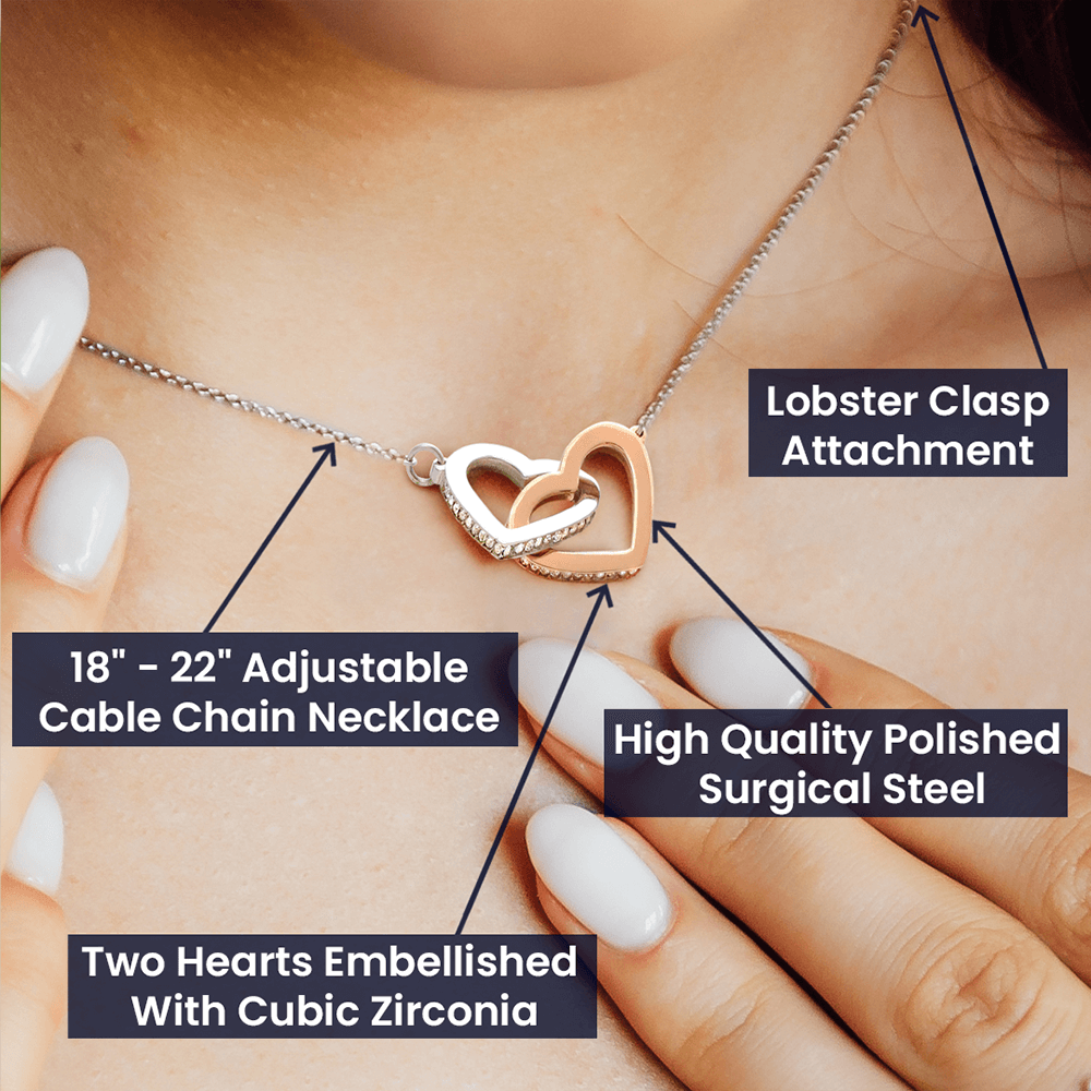 TO MY SOULMATE, INTERLOCKING HEART NECKLACE WITH MESSAGE CARD, BIRTHDAY AND ANNIVERSARY GIFT, UNIQUE GIFT FO HER, NECKLACE JWELERY