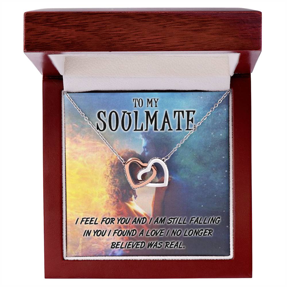 TO MY SOULMATE, INTERLOCKING HEART NECKLACE WITH MESSAGE CARD, BIRTHDAY AND ANNIVERSARY GIFT, UNIQUE GIFT FO HER, NECKLACE JWELERY