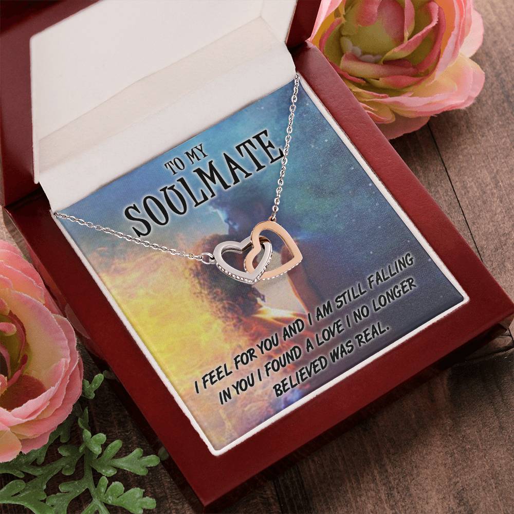 TO MY SOULMATE, INTERLOCKING HEART NECKLACE WITH MESSAGE CARD, BIRTHDAY AND ANNIVERSARY GIFT, UNIQUE GIFT FO HER, NECKLACE JWELERY