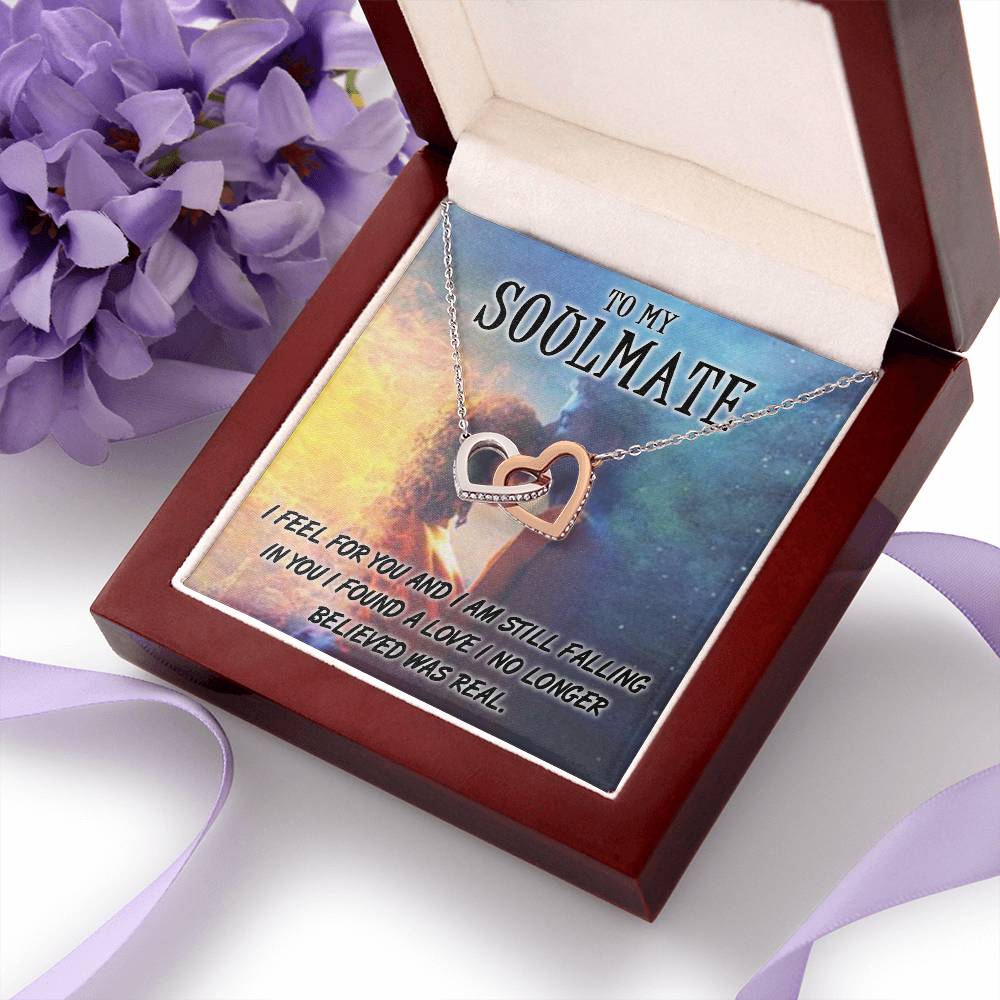 TO MY SOULMATE, INTERLOCKING HEART NECKLACE WITH MESSAGE CARD, BIRTHDAY AND ANNIVERSARY GIFT, UNIQUE GIFT FO HER, NECKLACE JWELERY