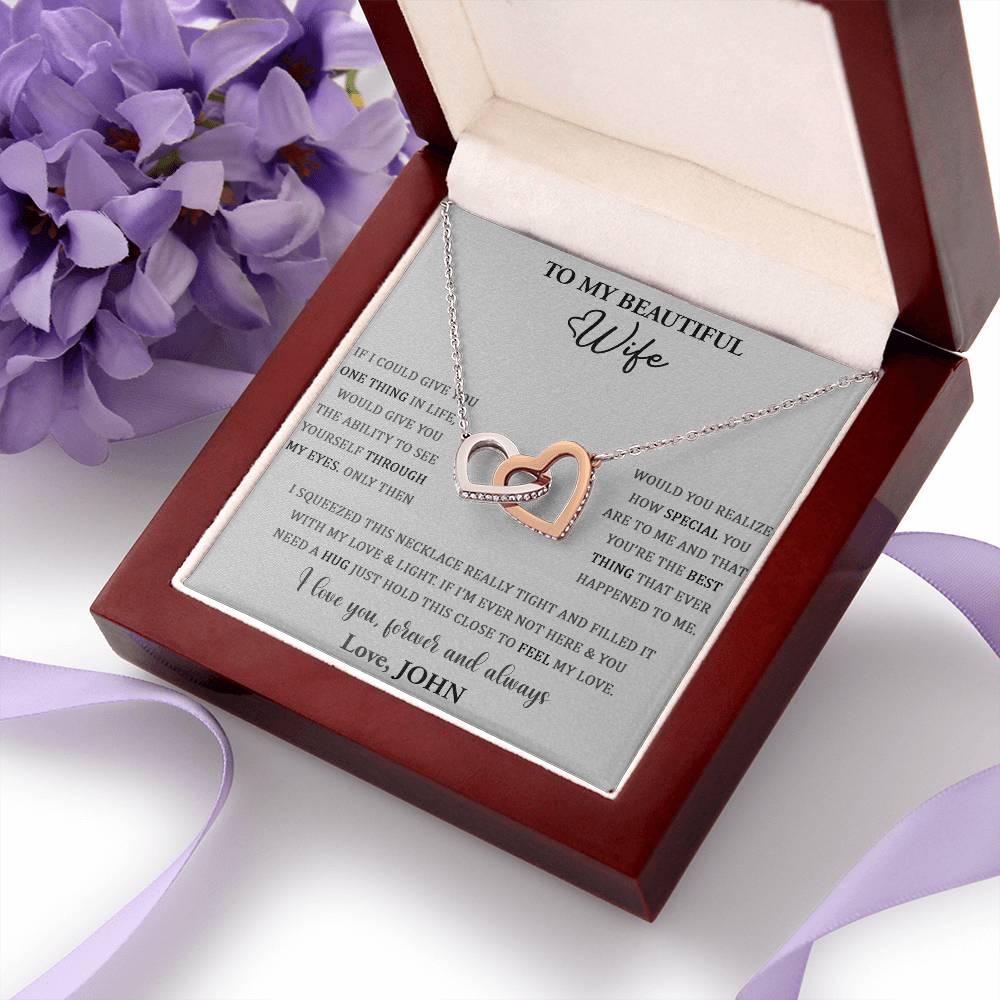 I LOVE YOU, FOREVER AND ALWAYS, INTERLOCKING HEART NECKLACE WITH MESSAGE CARD, NECKLACE JEWELERY WITH MESSAGE CARD FOR HER, BIRTHDAY ANNIVERSARY GIFT