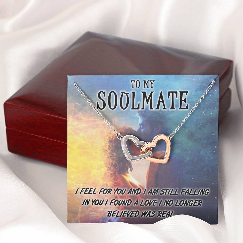 TO MY SOULMATE, INTERLOCKING HEART NECKLACE WITH MESSAGE CARD, BIRTHDAY AND ANNIVERSARY GIFT, UNIQUE GIFT FO HER, NECKLACE JWELERY