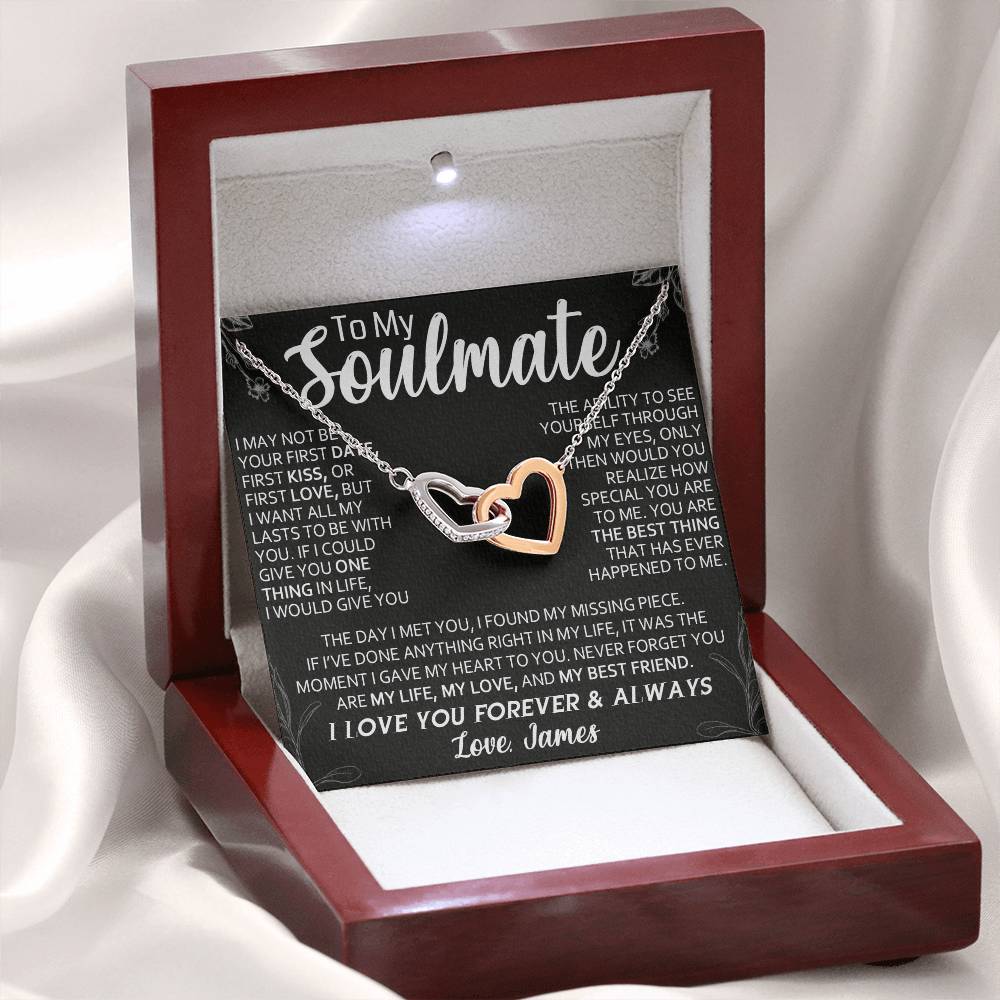 TO MY SOULAMTE, LOVE KNOT NECKACLE, BEAUTIFUL GIFT FOR HER WITH MESSGAGE CARD. BIRTHDAY AND ANNIVERSARY GIFT FOR WIFE