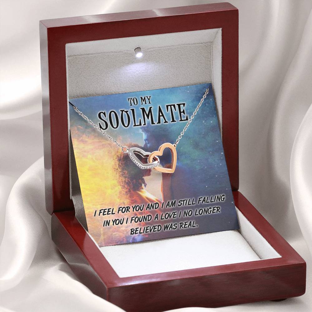 TO MY SOULMATE, INTERLOCKING HEART NECKLACE WITH MESSAGE CARD, BIRTHDAY AND ANNIVERSARY GIFT, UNIQUE GIFT FO HER, NECKLACE JWELERY