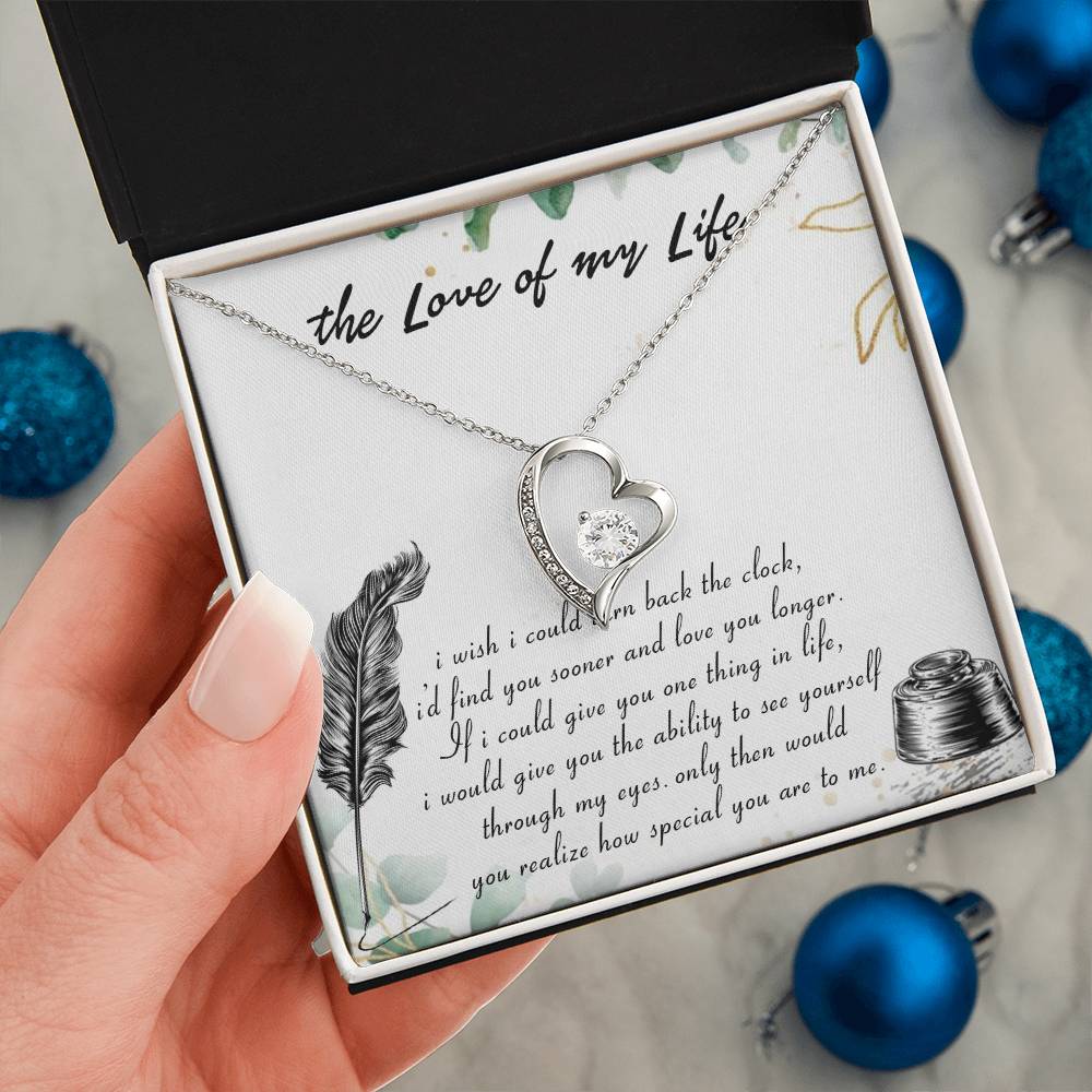 THE LOVE OF MY LIFE MESSAGE CARD, FOREVER LOVE NECKLACE, NECKLACE JEWELERY FOR HER, ANNIVERSAY, BIRTHDAY AND VALENTINE DAY GIFT FOR HER