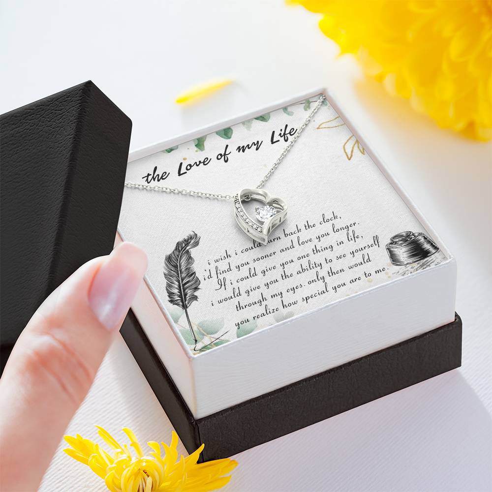 THE LOVE OF MY LIFE MESSAGE CARD, FOREVER LOVE NECKLACE, NECKLACE JEWELERY FOR HER, ANNIVERSAY, BIRTHDAY AND VALENTINE DAY GIFT FOR HER