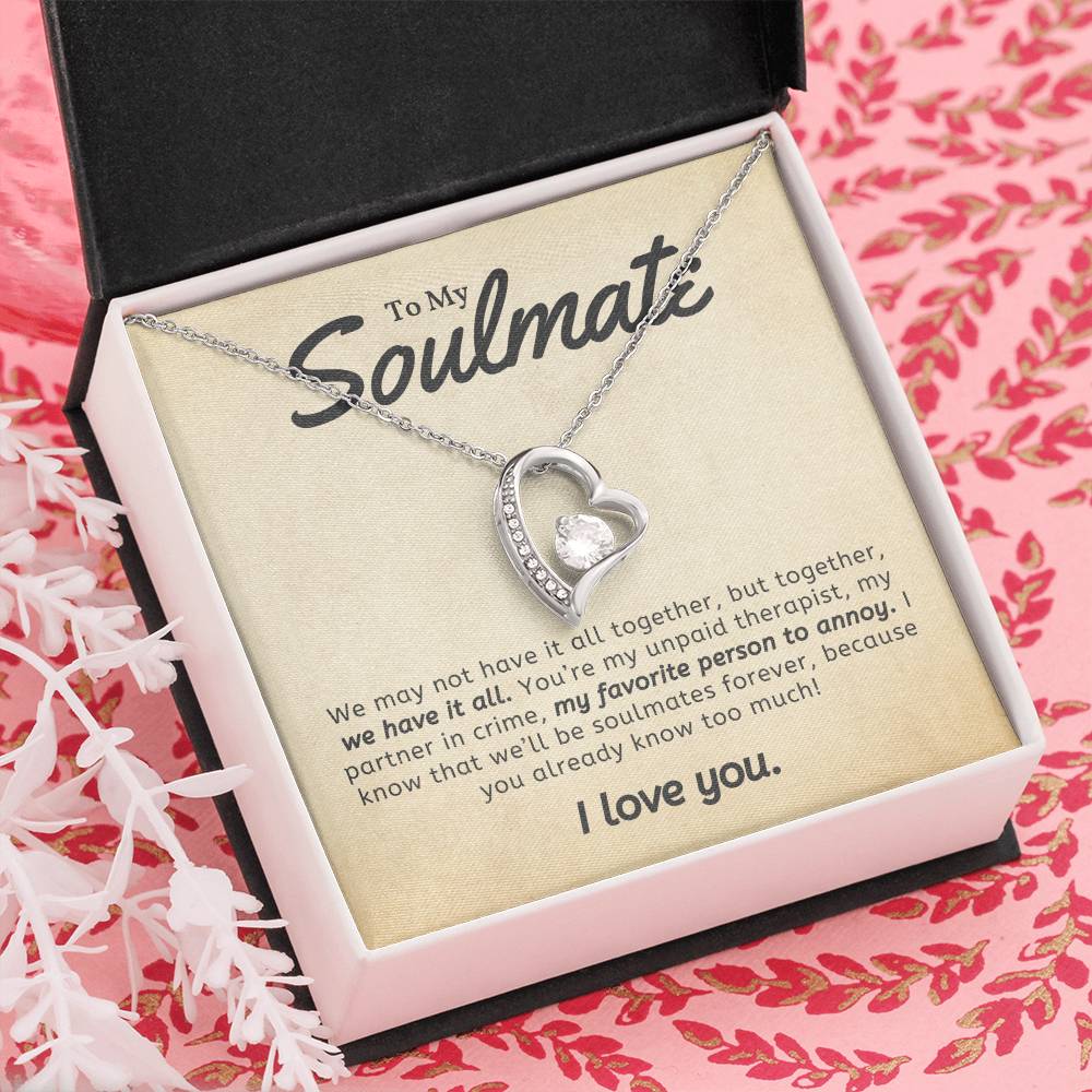 I LOVE YOU,TO MY SOULMATE MESSAGE CARD, FOREVER LOVE NECKLACE, VALENTINE, ANNIVERSARY AND BIRTHDAY GIFT FOR HER