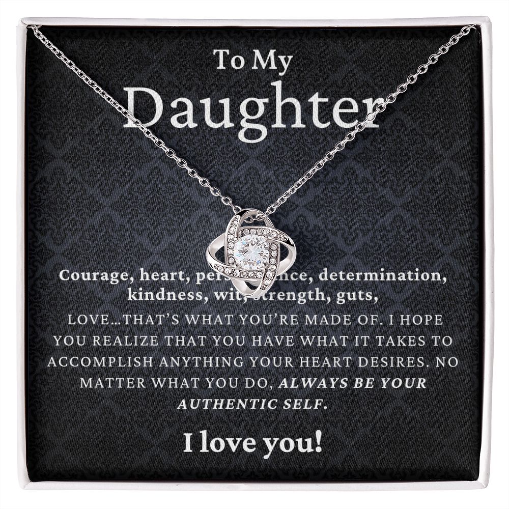 TO MY DAUGHTER, I LOVE YOU, LOVE KNOT NECKLACE WITH MESSAGE CARD FOR DAUGHTER, BIRTHDAY GIFT FOR HER