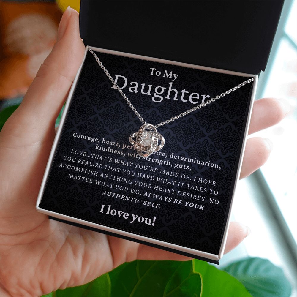 TO MY DAUGHTER, I LOVE YOU, LOVE KNOT NECKLACE WITH MESSAGE CARD FOR DAUGHTER, BIRTHDAY GIFT FOR HER