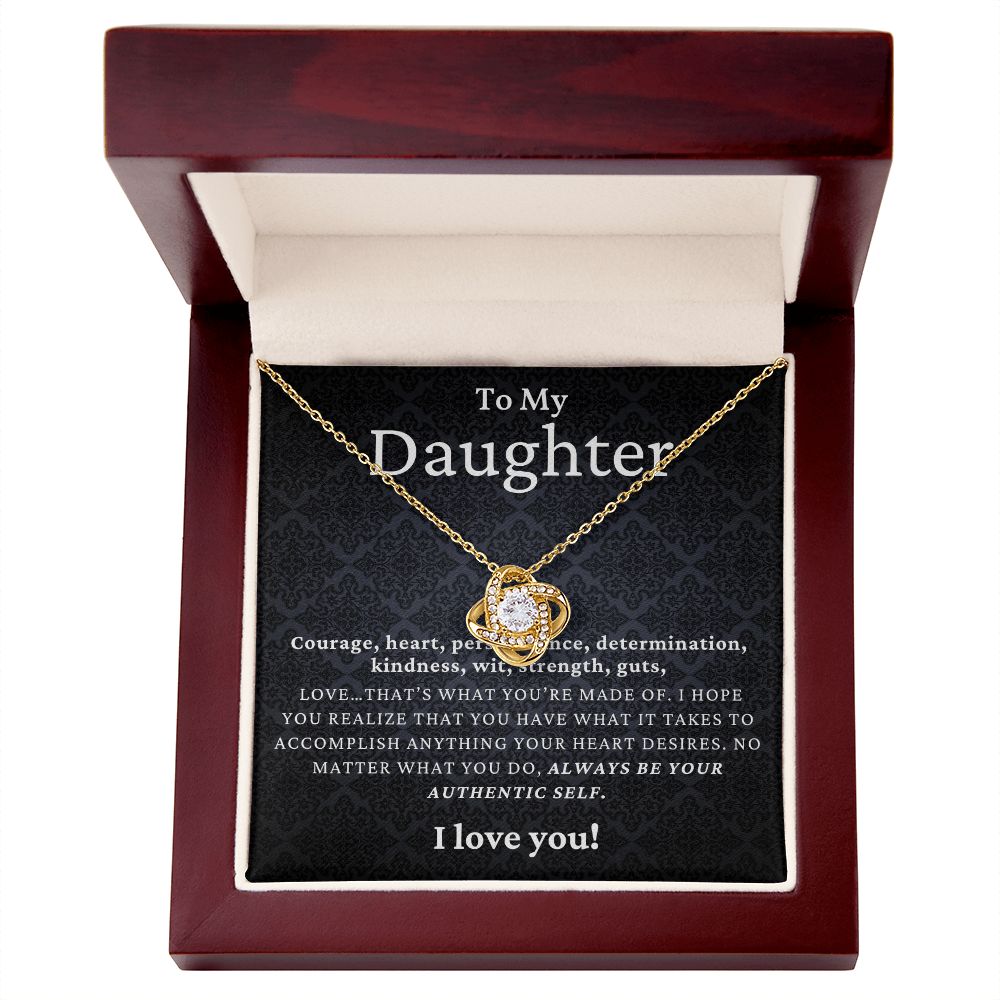 TO MY DAUGHTER, I LOVE YOU, LOVE KNOT NECKLACE WITH MESSAGE CARD FOR DAUGHTER, BIRTHDAY GIFT FOR HER