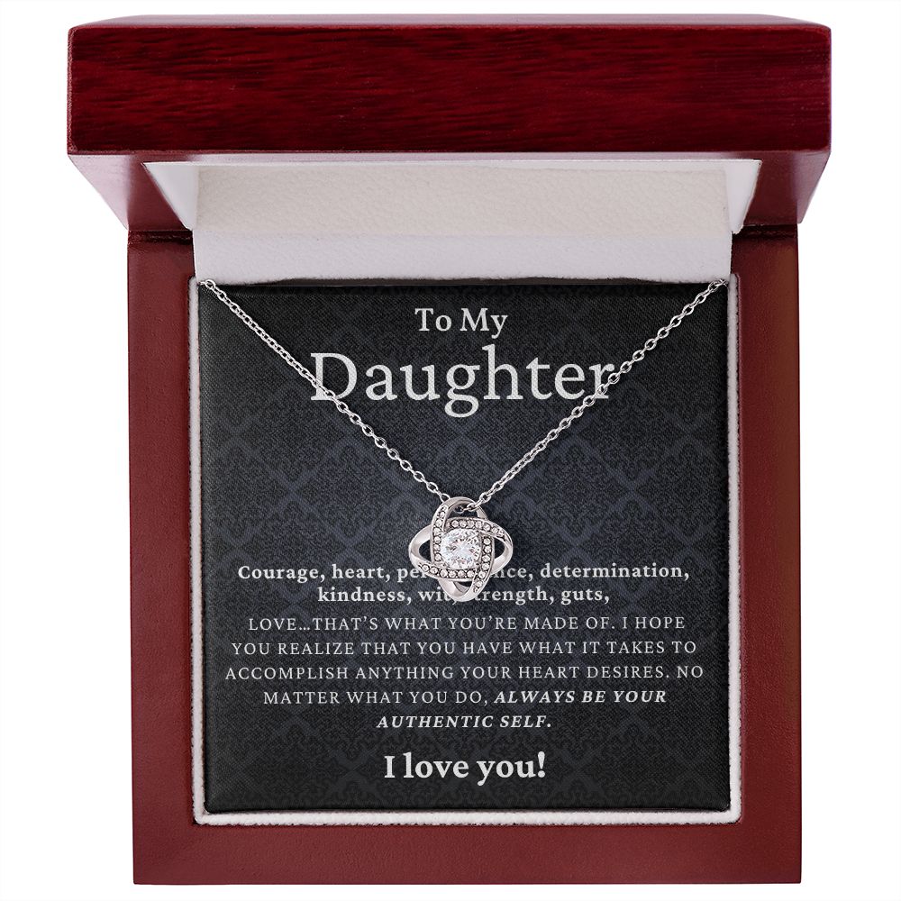 TO MY DAUGHTER, I LOVE YOU, LOVE KNOT NECKLACE WITH MESSAGE CARD FOR DAUGHTER, BIRTHDAY GIFT FOR HER