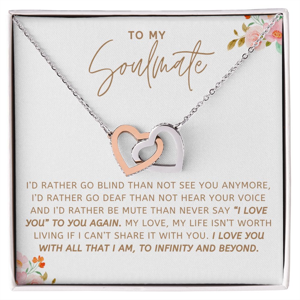 TO MY SOULMATE I LOVE YOU TO INFINITY AND BEYOND, INTERLOCKING HEART NECKLACE, GIFT FOR HER, BIRTHDAY, ANNIVERSARY GIFT FOR WIFE