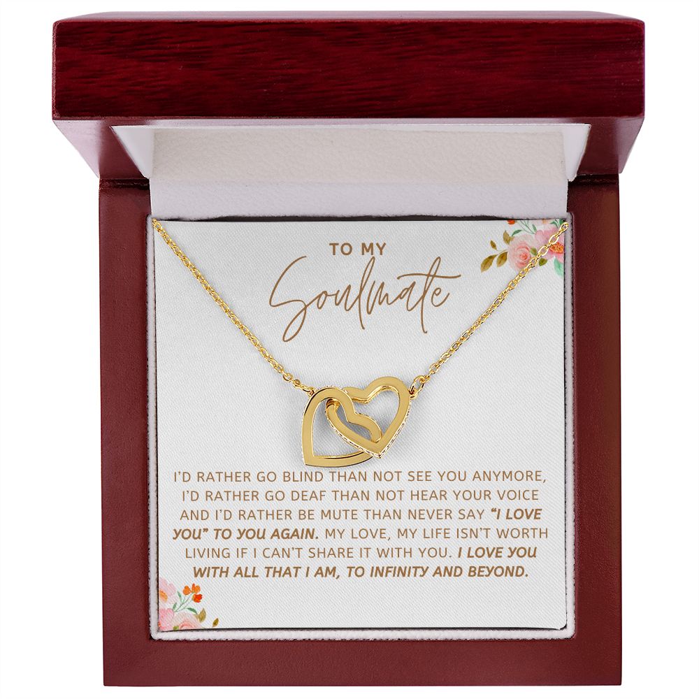TO MY SOULMATE I LOVE YOU TO INFINITY AND BEYOND, INTERLOCKING HEART NECKLACE, GIFT FOR HER, BIRTHDAY, ANNIVERSARY GIFT FOR WIFE