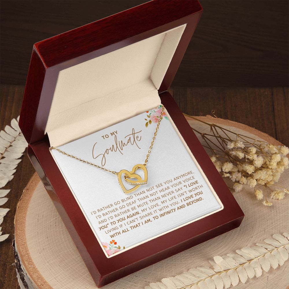 TO MY SOULMATE I LOVE YOU TO INFINITY AND BEYOND, INTERLOCKING HEART NECKLACE, GIFT FOR HER, BIRTHDAY, ANNIVERSARY GIFT FOR WIFE