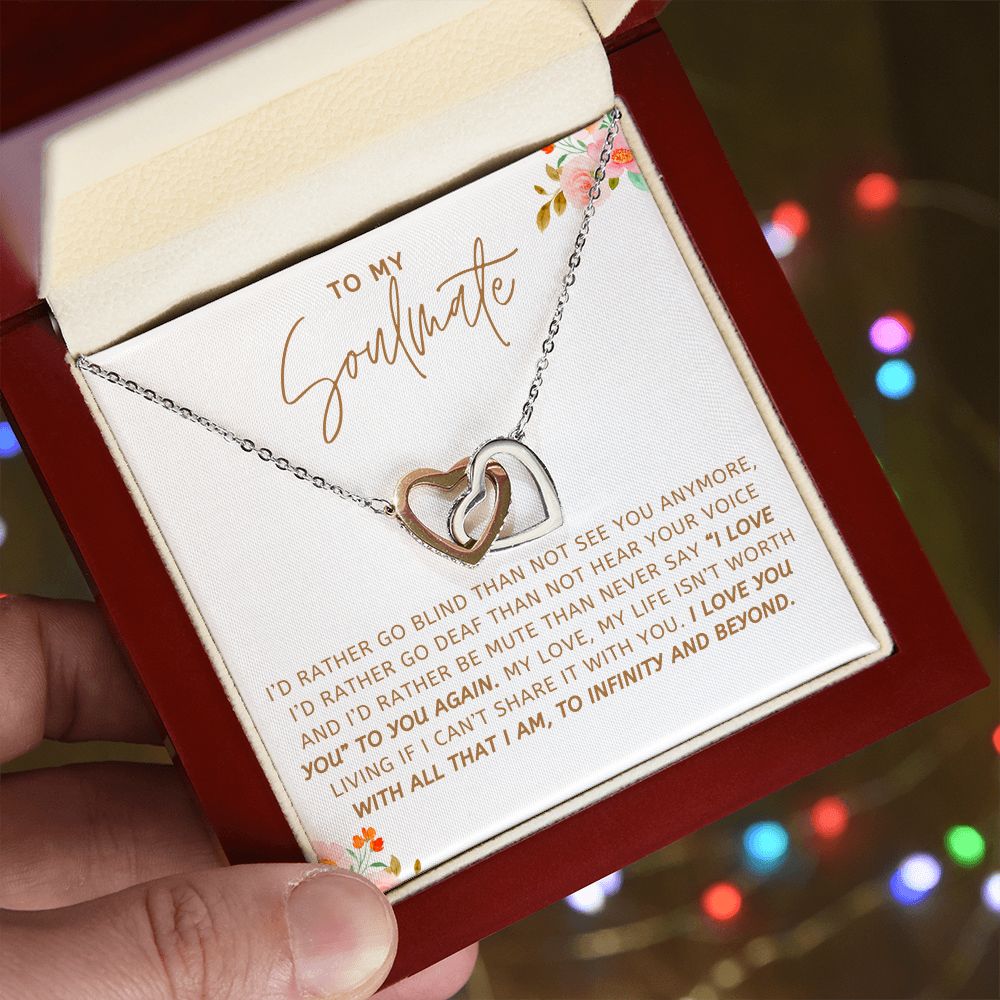 TO MY SOULMATE I LOVE YOU TO INFINITY AND BEYOND, INTERLOCKING HEART NECKLACE, GIFT FOR HER, BIRTHDAY, ANNIVERSARY GIFT FOR WIFE