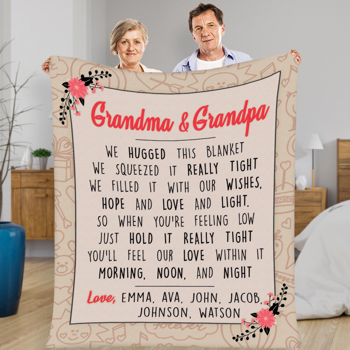 Personalized Postcard Message Blanket For Grandma/Mom/Grandpa/Papa - C
