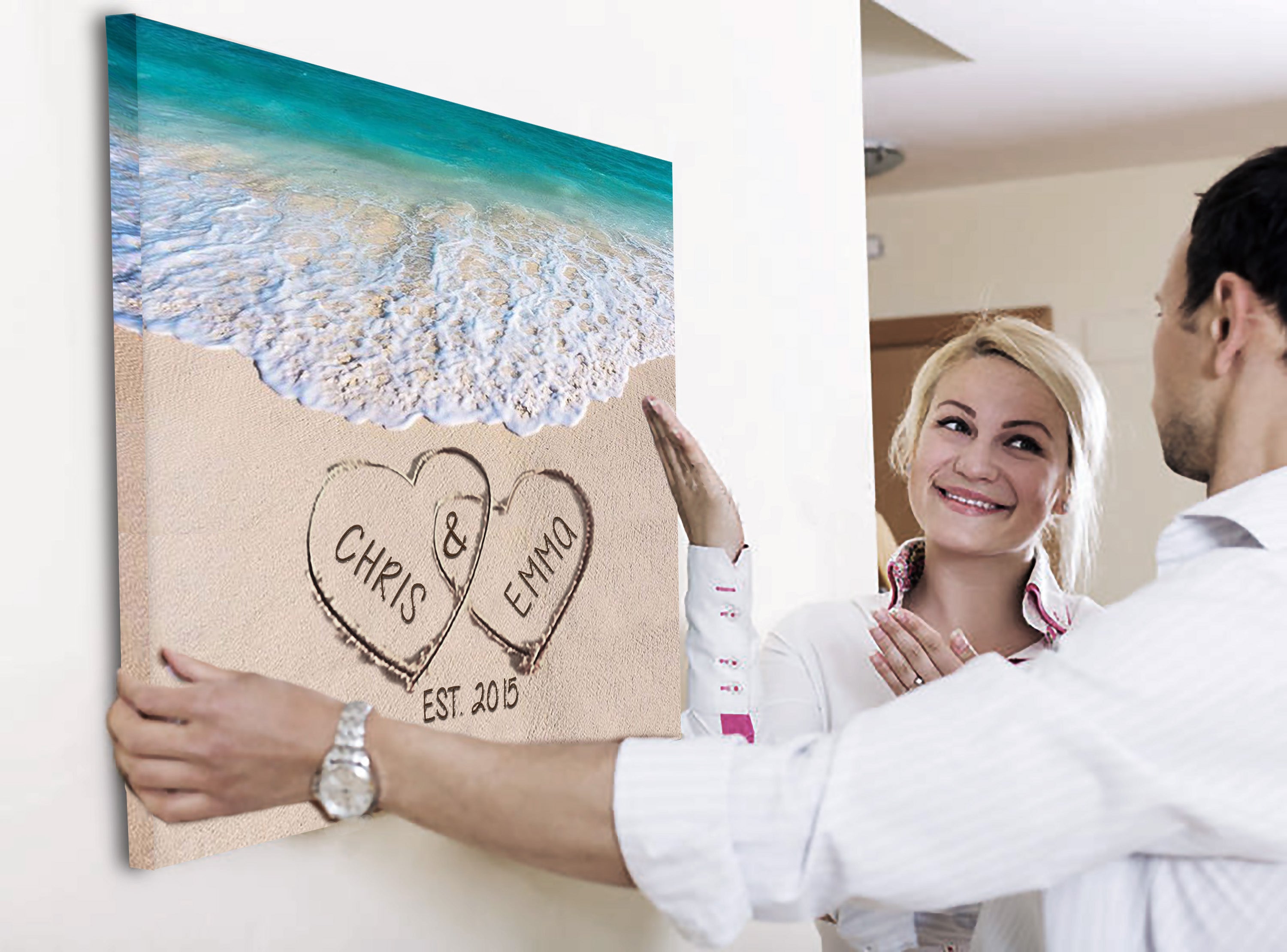 Love on Beach - Personalized Canvas Print Gift