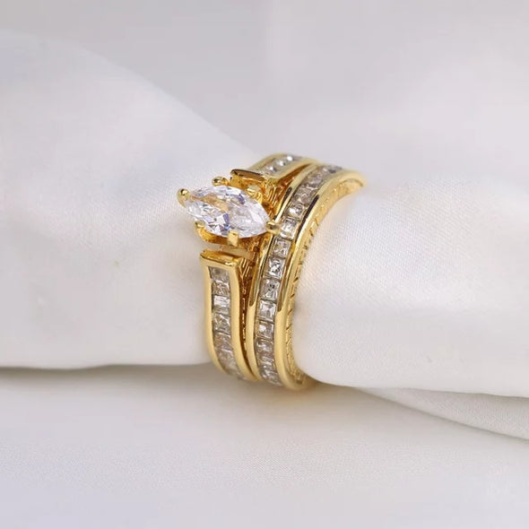 Couple Rings Yellow Gold Plated 2 CT CZ Wedding Ring Couple Sets Titanium Ring