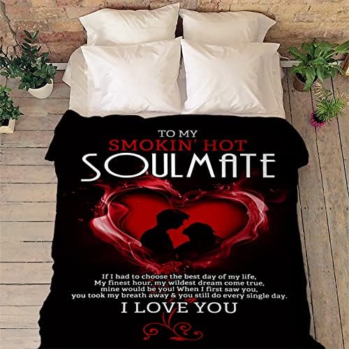 My Hot Smoking Soulmate I Love You Blanket for Couples, Personalized Blanket Lovely Present, Birthday, Anniversary, Valentine's Day, Velvet Soft, Light Weight Throw Warm Bed Blanket Gift