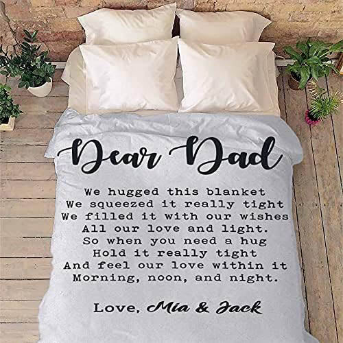 Dear Dad, Customized Blanket for Father, with Custom Daughter/Son Name, Gift for Father's Day, Birthday, Thanksgiving, Super Soft and Warm Blanket