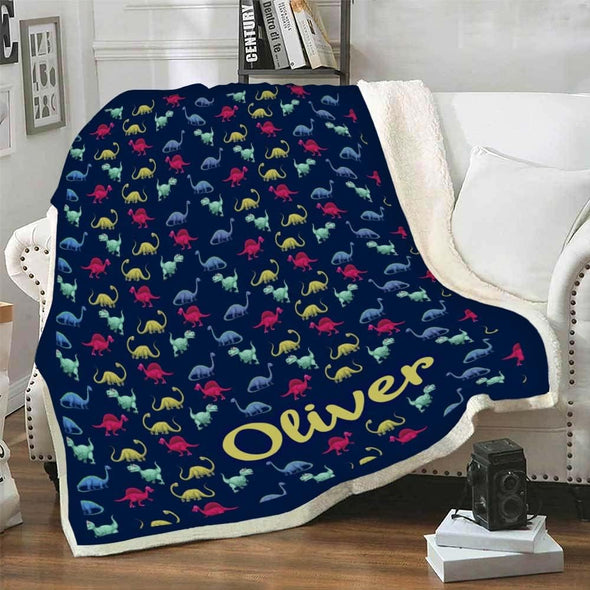 Customized Name Blanket for Kids, Cute Dinosaur Design Print, Gift from Family, Friends, Relatives for Birthday, Thanksgiving, Christmas, Festivals Proudly Printed in USA Fleece or Sherpa Blanket