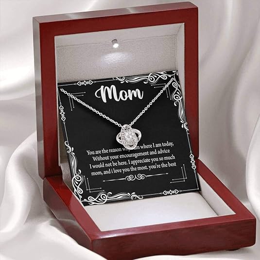Mom, I Love You The Most, You Are The Best,  Message Card with Love Knot Necklace, Gift For Mother's Day, Christmas, Birthday, Silver Jewelry For Her, Present For First Love Of Your Life